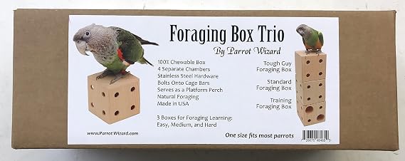 Natural Foraging Box Toy for Parrots Foraging Box Trio