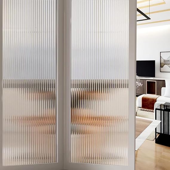 Window Privacy Films, Translucent Decorative 3D Window Sticker; Static Cling Window Covering for Sun Blocking No Glue Frosted Vinyl Glass Paper for Door, Anti-UV, Home Security (Ripples, 35.4"x78.7")