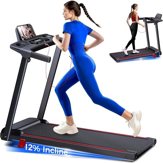 Treadmills for Home with Incline Walking Pad Treadmill with Handle Bar | 12% manual incline, 330 lbs, 3.0HP quiet brushless motor, compact 5" fold, electric running machine for home exercising