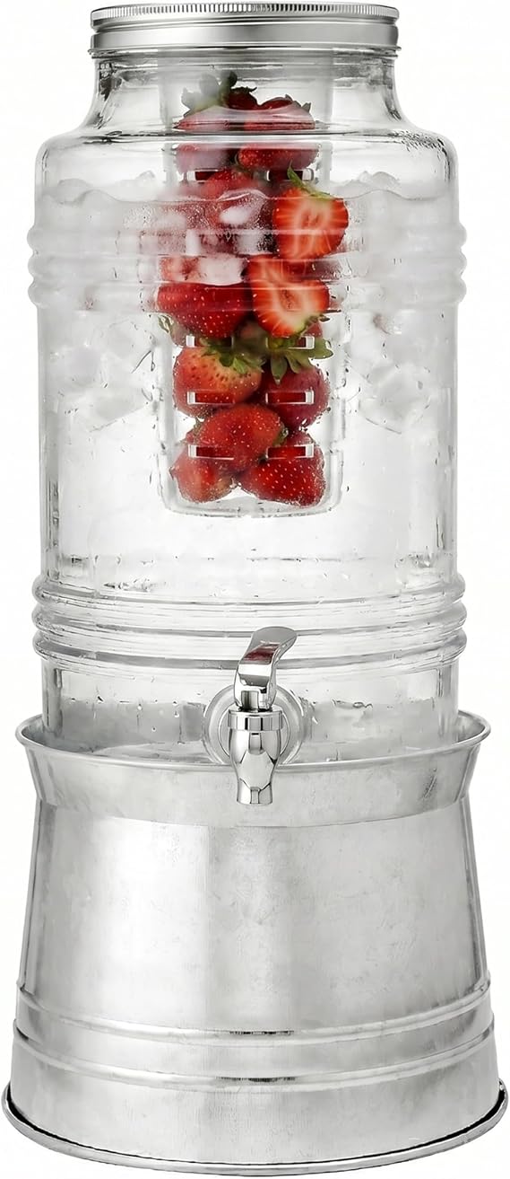 Circleware Breeze Glass Beverage Dispenser with Base Metal Stand, 2.4 Gal