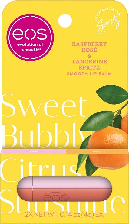 eos Limited Edition Lip Balm, Raspberry Rose, Tangerine Spritz - Moisturizing, Hydrating Lip Balm, For Dry Lips, Shea Butter, Gift Set, Cruelty-Free, 0.14 oz, 2-Pack