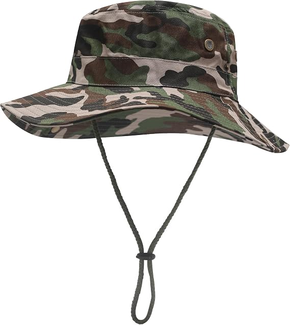 ZLYC Men Waterproof Camo Sun Hat Wide Brim Mesh Fishing Bucket Hat