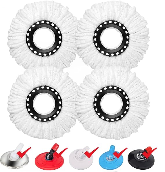 4 Pack Spin Mop Replacement Head for 360 Spin Mop System, Standard Size Round Shape Mop Head Replacement,Spin Mop Refills Replacement Head Microfiber, Machine Washable and Easy Cleaning
