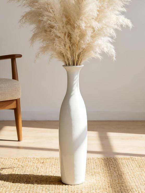 White Tall Ceramic Floor Vase, 19.7 Inch, Flared Rim Design