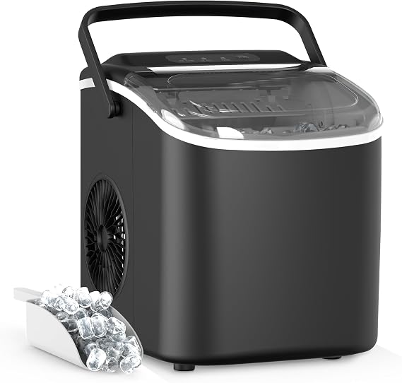 HealSmart Ice Maker for Countertop, 26lbs Ice/24Hrs, 9 Ice Cubes Ready in 6 Mins, Self-Cleaning Feature, Ice Spoon and Basket Included, for Home, Kitchen, Camping, Party, Black New