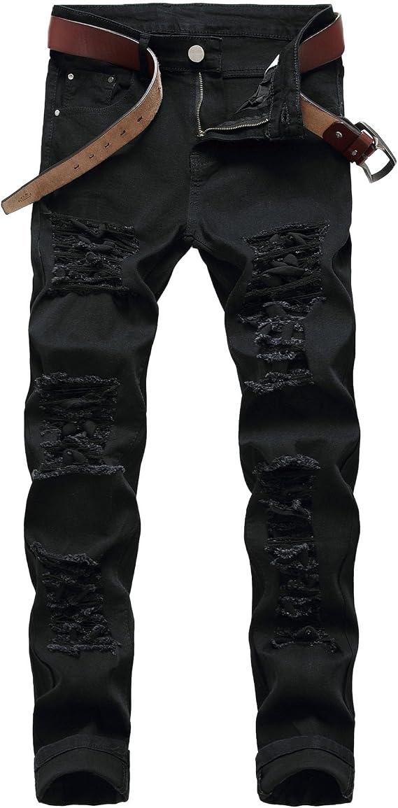 Men's Slim Fit Stretch Straight Leg Jeans Skinny Biker Jeans for Men Fashion Vintage Distressed Denim Pants