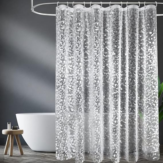 Shower Curtains Mould Proof Resistant, PEVA Waterproof Heavy Duty Bathroom Curtains, Liner 3D Effect Clear Pebble Shower Curtain with 12 Hooks, 180 x 180 cm, Cobblestone