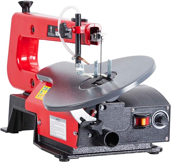 16Inch Variable Speed Scroll Saw, Electric Scroll Saw with Tilting Table | 1A power supply,Tilting worktable supports angled cuts,dust port keeps work area tidy, detailed woodworking and craft making