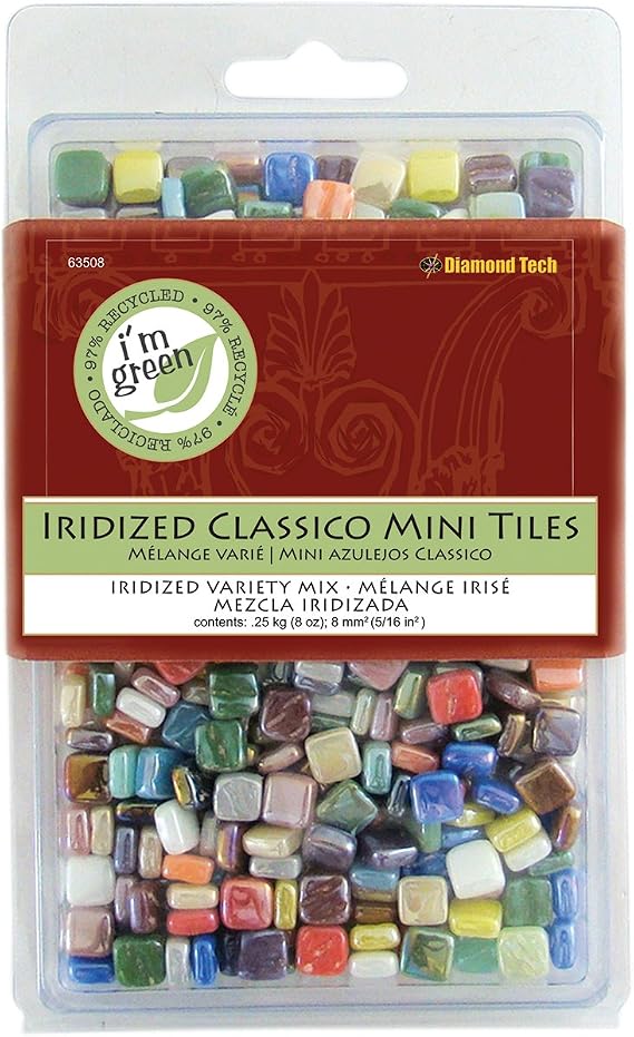 Diamond Tech 8-Ounce Jennifer's Mosaics Assorted Classico Shimmers Iridized Glass Tile, Mini