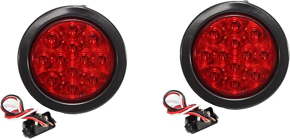 AutoSmart 4" Round LED Stop Turn Tail Light Includes Pair Light Red Lens, Grommet, Plug For Truck Trailer