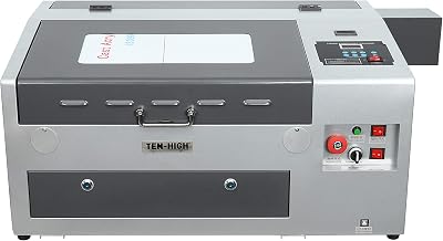 TEN-HIGH CO2 Engrave Machine 50W 300x400mm Laser Engraving Cutting Machine with Exhaust Fan USB Port, Grey Version.