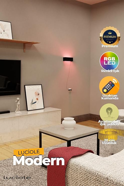 luciole Dikdörtgen Led Abajur Aplik Yatak Odası Lambası Rgb Işık Çok Renkli 16 Renkli 4 Animasyonlu Duvar