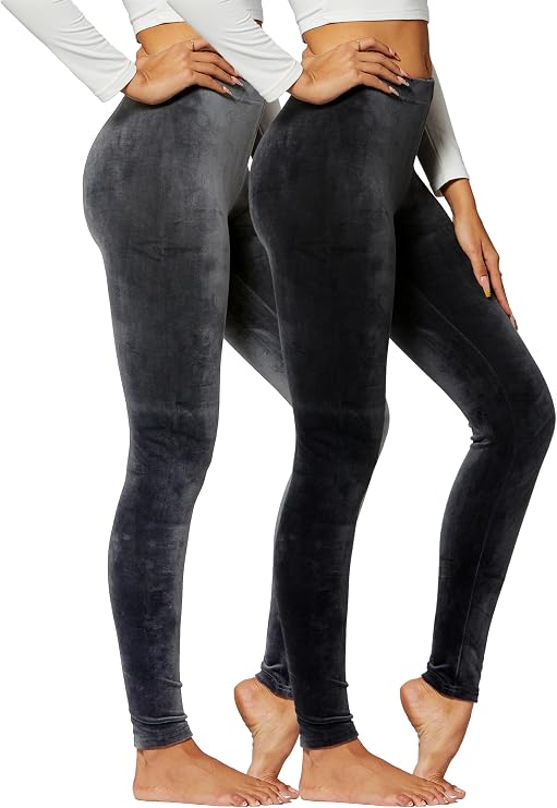 Conceited 2-Pack Womens Velour Leggings - Buttery-Soft, Premium Comfort - Black and Charcoal - Large