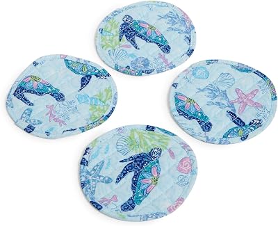 Vera Bradley Womens Cotton Coasters Set of 4, Turtle Dream - Recycled Cotton, One Size