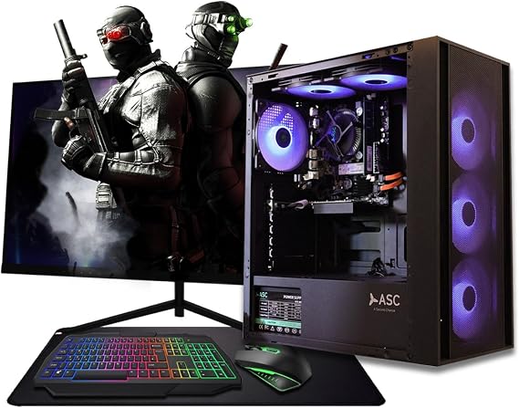 ASC TECHNOLOGY Gaming PC Bundle, i7-3770 3.90GHz, 16GB RAM, GT 730 2GB, 256GB SSD + 1TB HDD, 500W 80+ PSU, Black 6 Fan RGB Gaming Case, WiFi, Windows 11, 22" Monitor Bundle,