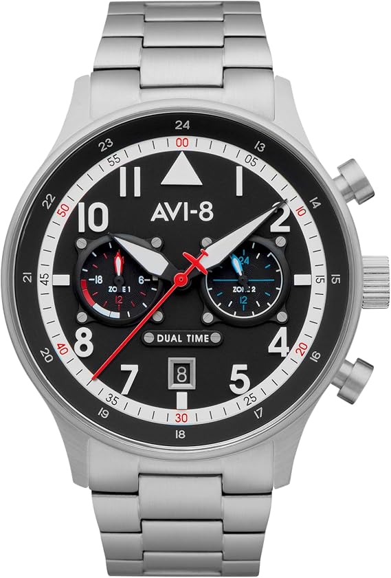 AVI-8 Men's 43.5mm Hawker Hurricane Carey Dual Time Night Reaper Limited Edition Watch with Leather Strap AV-4088