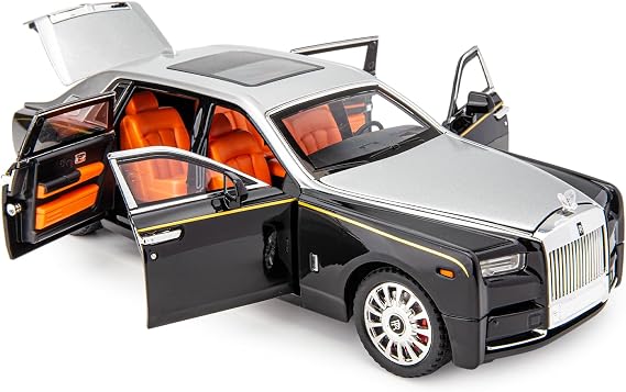 imtfzct 1/18 Rolls Royce Phantom model car, alloy die-casting collectible trolley toy car, classic two-door model car, logo foldable, gift (silver)