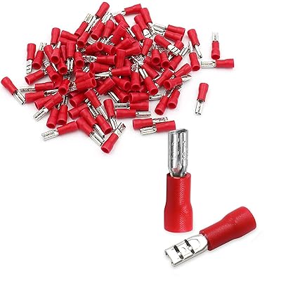 Baomain 0.11 Female Quick Disconnect Spade Terminals,Insulated Crimp Connectors 22-16 AWG 2.8mm,Red, 100-Pack
