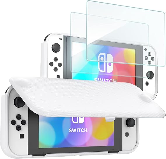 ProCase Flip Cover Case for Nintendo Switch OLED 2021 with 2 Pack Tempered Glass Screen Protector Slim Soft Cover Anti-Scratch Protective Case for Nintendo Switch OLED 2021
