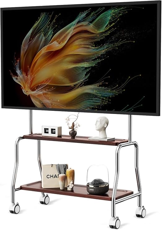 TV Stand on Wheels with 2-tier Shelves for 32-75 inch TVs