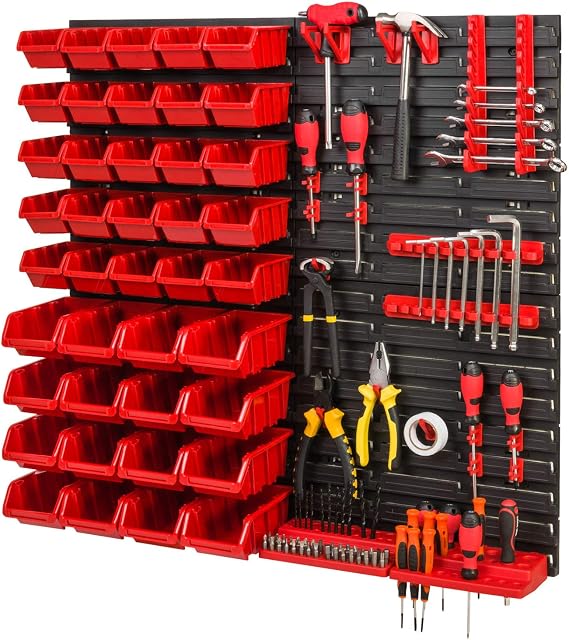Storage System Wall Shelf 772 x 780 mm Tool Holders and Stacking Boxes - Wall Plates Extra Strong Workshop Shelving Unit