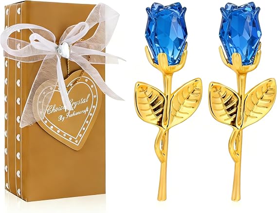 Glass Rose Mini Crystal Flower with Box, Romantic Crystal Rose Forever Gifts, for Wedding Anniversary/Wife, Valentine's Day/Birthday/Wedding, 2 Pack
