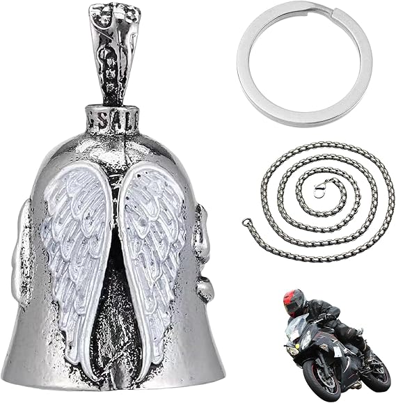 Guardian Bell for Motorbikes,Motorcycle Gremlin Bell,Motorbike Keyring,Angel Guardian Riding Bell,Outdoor Riding Stainless Steel Angel Guardian Bells Key Chain,Motorbike Accessories for Man