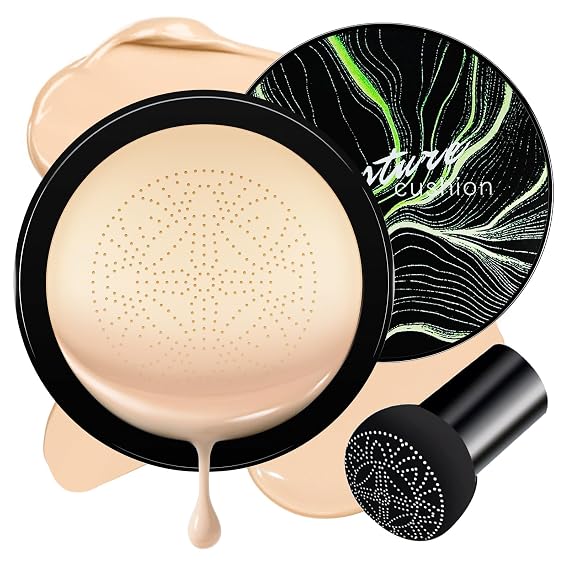 Air Cushion CC Cream Foundation - Mushroom Head BB Cream Face Makeup Moisturizing Concealer Brighten Long-Lasting, Even Skin Tone for All Skin Types (Ivory, 1 PCS)