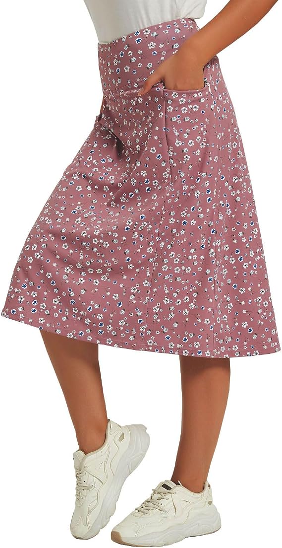 NOOYME 28" Skorts for Women with 3 Pockets Modest Knee Length Athletic Midi Skirts