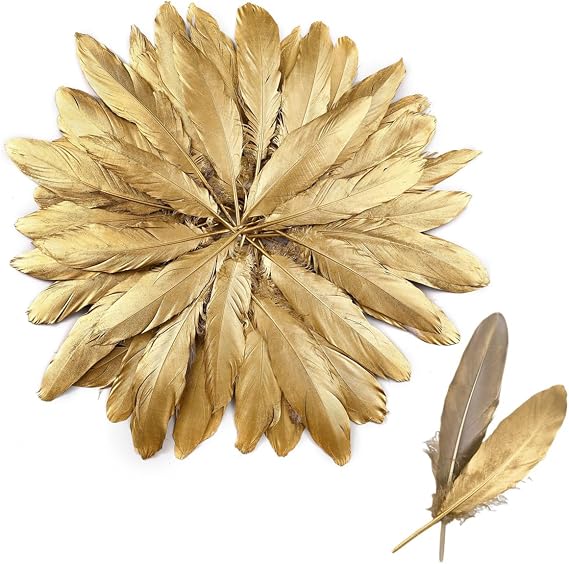 50 Pcs Gold Feathers for Crafting, 15-20cm Natural Craft Feathers Handmade Decorative Goose Feather for DIY Projects Dream Catcher Carnival Wedding Angel Wings Clothing Decoration