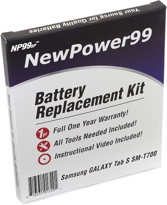 NP99sp Battery Replacement Kit for Samsung Galaxy Tab S 8.4 SM-T700 with Tools, How-to Video, Long Life Battery from NewPower99