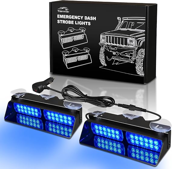 Emergency Dash Strobe Lights Blue Hazard Warning Flashing Safety Dash FrontRear Windshield Visor Lights for Police Firefighter Vehicles Trucks Cars...2x9 inch, 48LEDs