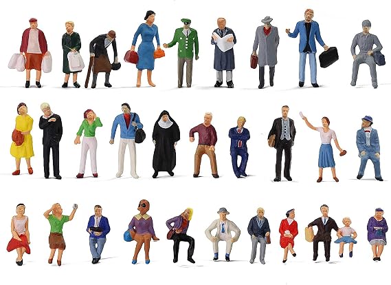 Evemodel HO Scale 1:87 Standing Seated Passenger People Painted Figures for Model Train Layout (30PCS)