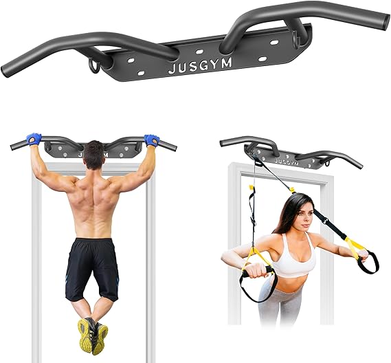 Jusgym Wall Mounted Pull Up Bar - Heavy Duty Chin Up Bar, Pull-Up Bar Support Beam or Joist Mounted, Multifunctional Fitness Bar, 600LBs Capacity