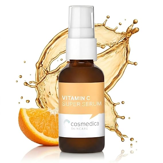 Cosmedica Vitamin C Serum for Face with Hyaluronic Acid & Vitamin E Brightening Anti-Aging Serum for Dark Spots, Fine Lines & Wrinkles, Lightweight Collagen Booster, 1 fl oz