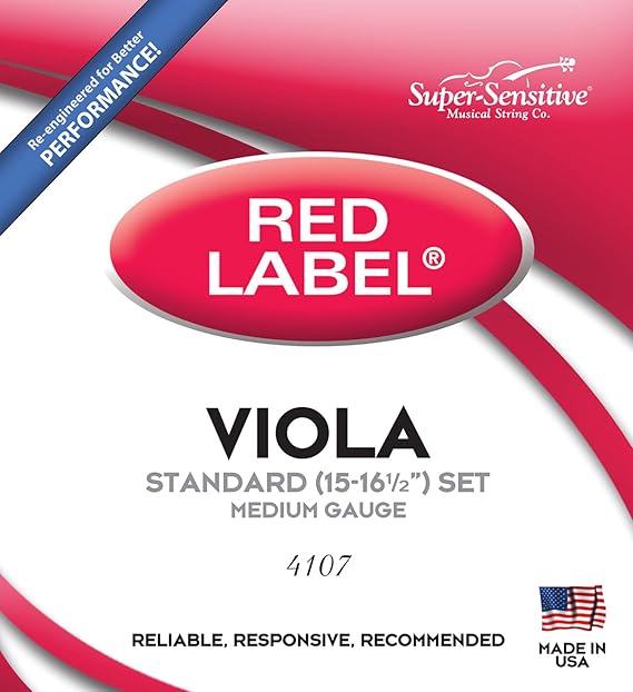 Super Sensitive 4107 Red Label Full Core Standard Viola Strings, Set of 4