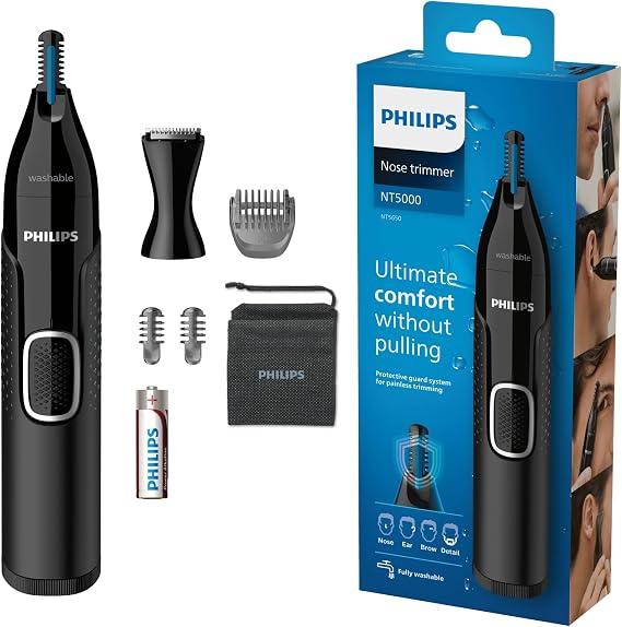 Philips Nose Trimmer 5000 Series, Efficient Nose, Ear and Eyebrow Hair Removal, with PrecisionTrim Technology, Precision Comb and Detail Trimmer Included, Waterproof, Model NT5650/16