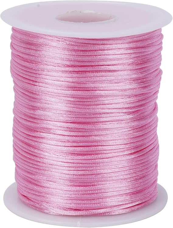 1.5 mm x 100 m Nylon Cord Rainbow Satin Cord for Bracelets Nylon Rainbow Rope for Bracelets Jewellery Making Rattail Macrame (Pink 1.5 mm x 100 m)