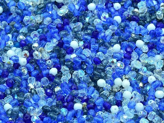 60pcs Fire Polished Faceted Beads Round 3 mm, Mixed Colors Blue , Bohemia Crystal Glass, Czechia 15119001