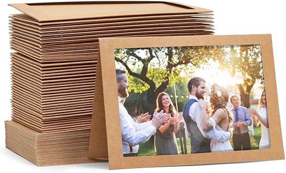Best Paper Greetings 48-Pack Brown Card Stock Photo Frame Cards - 4.75 x 6.8 In Kraft Paper with Envelopes - Blank Interior & Photo Insert Window - Interchangeable Mat for DIY Floral Greetings