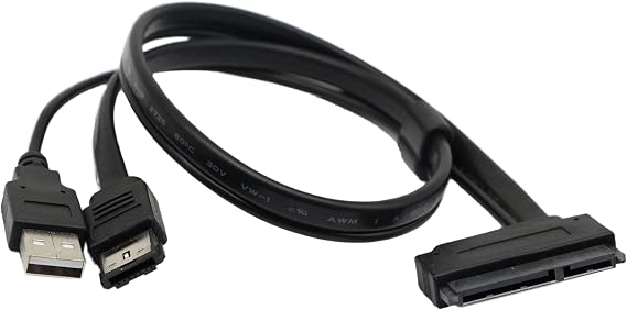 SinLoon 2.5'' Hard Disk Drive SATA 22Pin to eSATA Data 5V USB Powered Cable Adapter for Optimized for SSD, Support UASP SATA IIIEC-SSHD(Black)