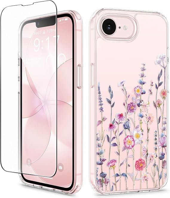 GVIEWIN for iPhone 17e Case & iPhone 16e Case with Screen Protector | Non-Yellowing, Military-Grade Protection, Hard PC&TPU Bumper, Floral Protective Clear Phone Case (Floratopia/Colorful)