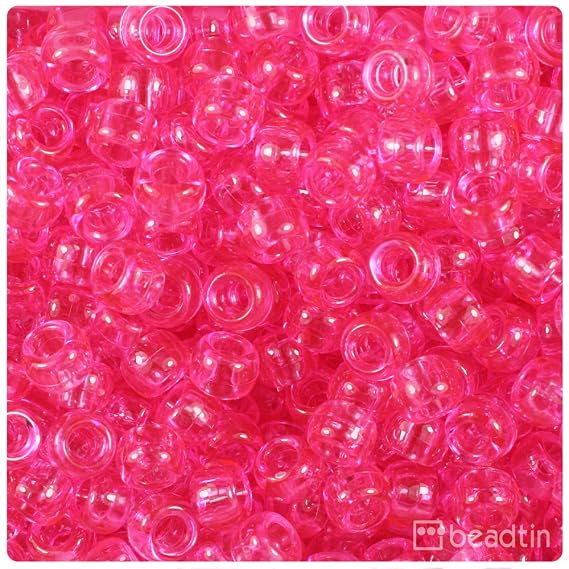 BeadTin Medium Pink Transparent 9mm Barrel Pony Beads (500pcs)