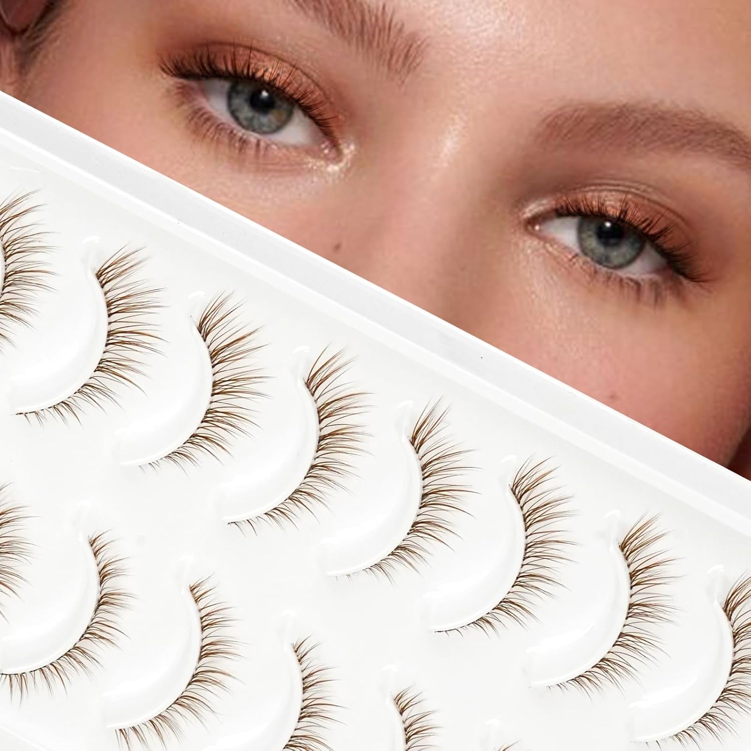 Brown Lashes Cat Eye Lashes Natural Look False Eyelashes Wispy 10pairs Brown Eyelashes Strip C Curl Length 5-10mm Soft and Comfortable by Obeyalash (Style-481)