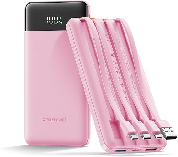 charmast Portable Charger Fast Charging,Built-in 4 Cables,6 Outs & 4 Inputs