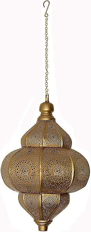 Modern Turkish Lamp, Antique Indian Moroccan Lamp, Metal Ceiling Light Hanging Lantern Lamp-Ceiling Lights Home Lantern Pendant, Oriental Arabian Hanging Lamp (33 x 25 Cm, Dark Gold)
