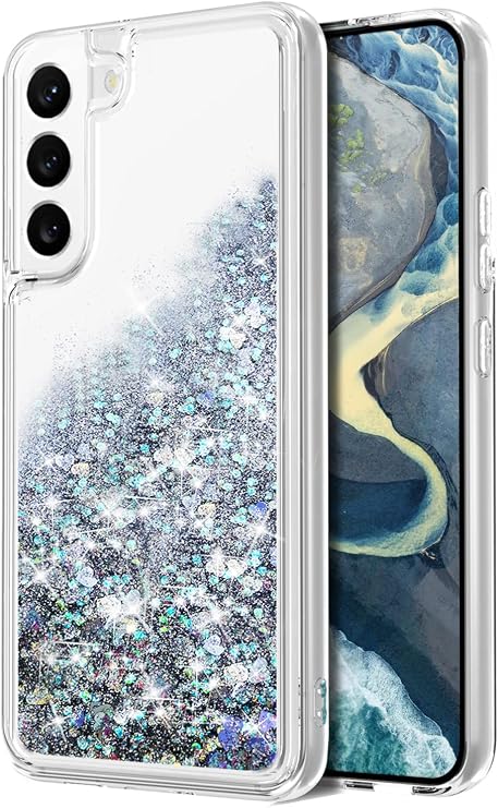 Colorful Glitter Clear Flowing Liquid for Galaxy S22 Case,Silver