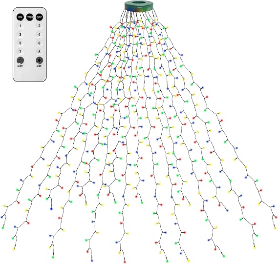 Christmas Tree Lights 400 LEDs with Timer, Xmas String Lights with Ring 16 Strings 6.6FT Easy to Install, Christmas Curtain Fairy Tree Light 8 Modes for Xmas Fir Pine Party Decoration, Colorful [Energy Class A]