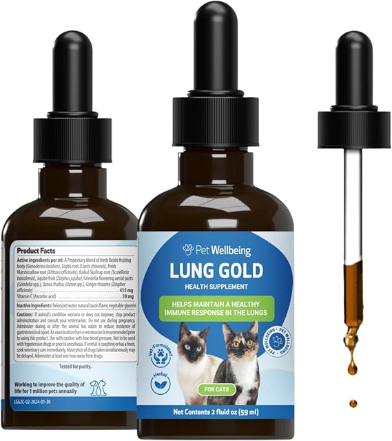 Pet Wellbeing Lung Gold for Cats - Lung & Respiratory Function, 2 oz