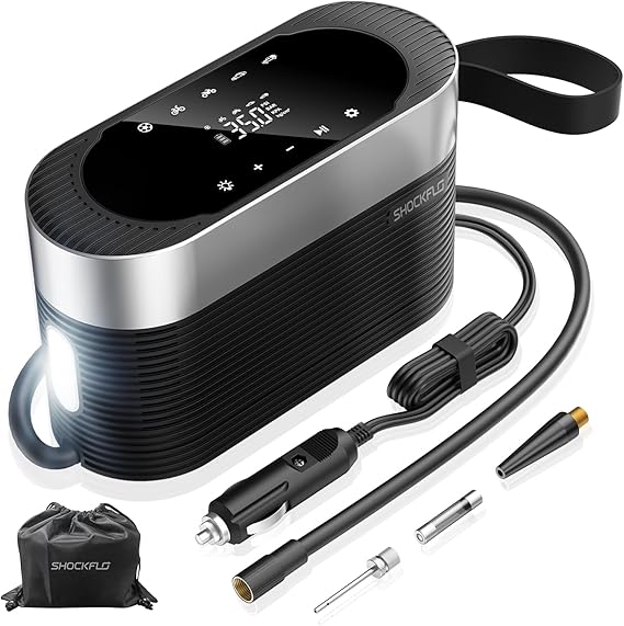 Tire Inflator Portable Air Compressor 12v DC Ultra Fast Air Pump for Car Tires- 150PSI Car Tire Air Pump Digital Pressure & Pre-Set Gauge with Emergency LED Light